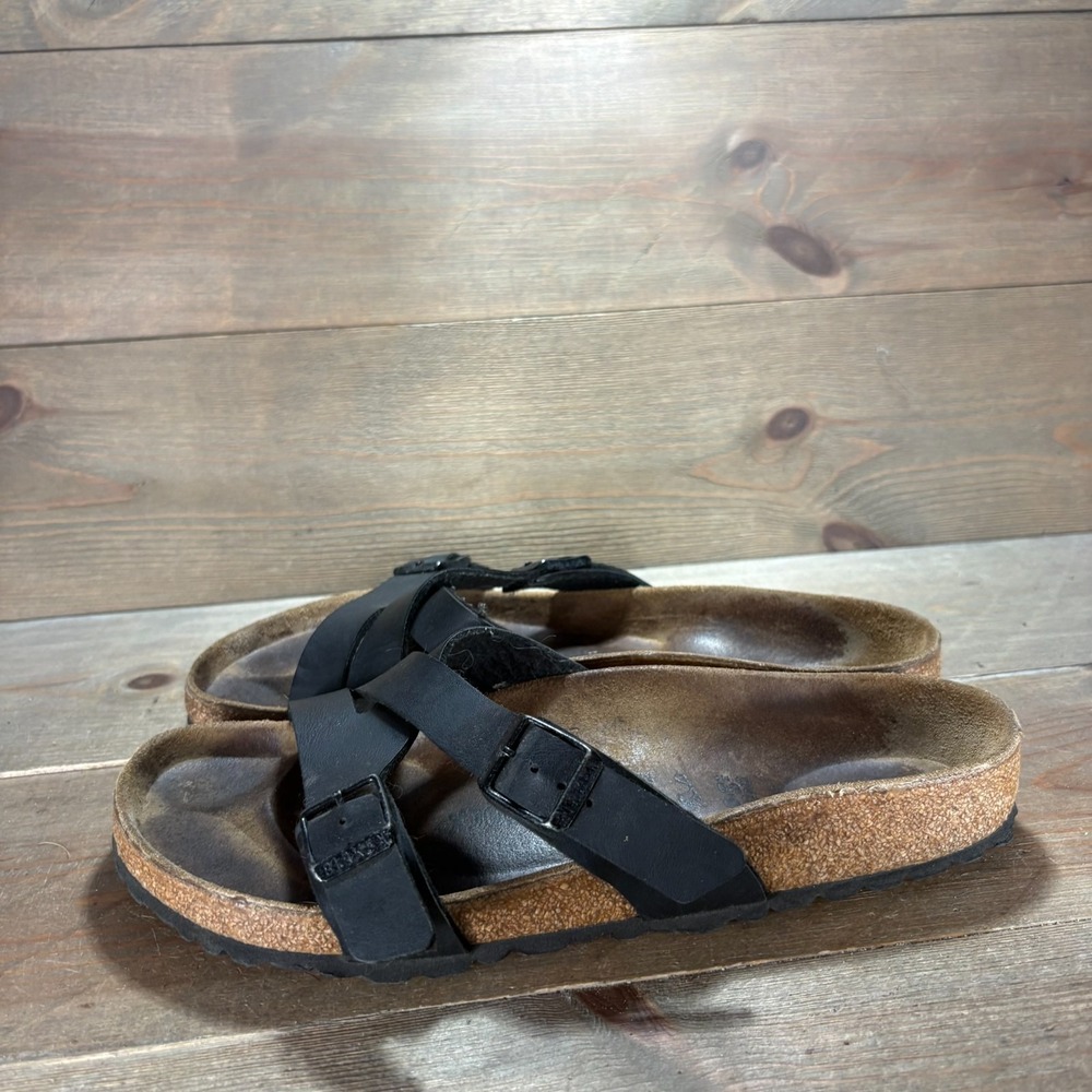 Birkenstock Kano Womens size 8 shoes Black Birko Flor Buckle Ankle Strap sandals